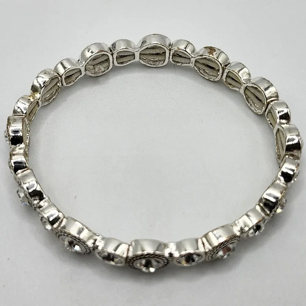 Napier Silvertone Simulated Crystal Stretch Bracelet